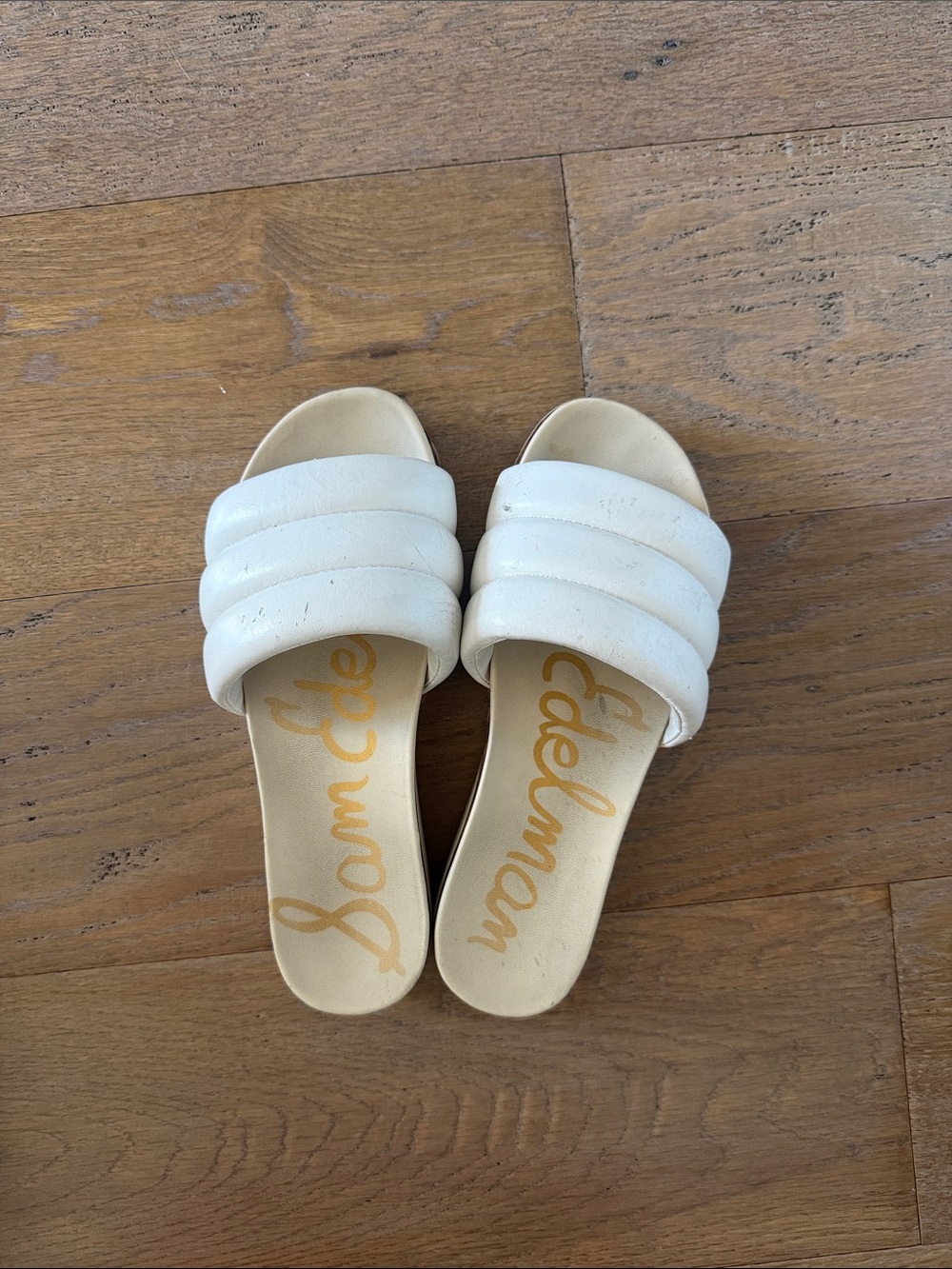 Sam Edelman Cream Quilted Slide Sandals